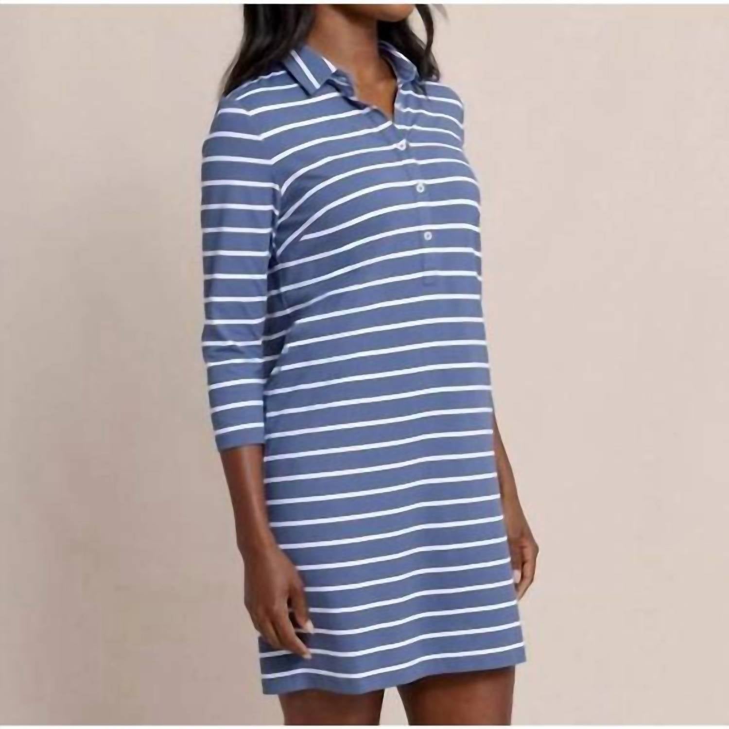 SOUTHERN TIDE Ginny Stripe Performance Dress in light indigo - women's dress - detail view