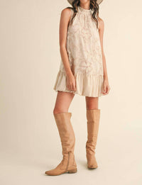 &Merci - Bubble Hem Embellished Mixed Media Mini Dress
