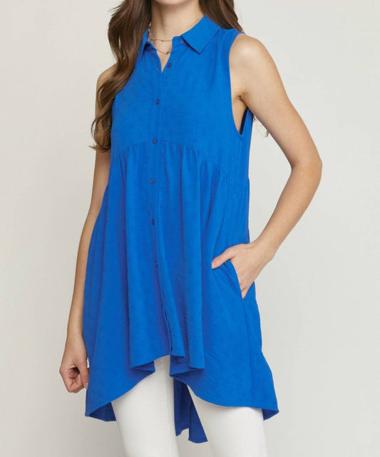 Entro - Collared Sleeveless Tiered Tunic Top