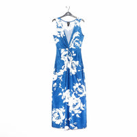 Clara Sun Woo Crushed Silk Knit Maxi Dress in blue cream print - women's dress - view 5