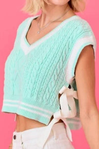 Day + Moon - V-neck Sweater Vest With Stripes And Bow