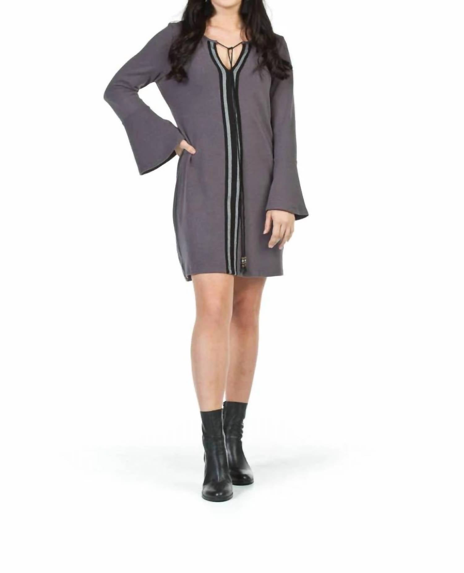 Papillon - Bell Sleeve V-neck Track Stripe Dress