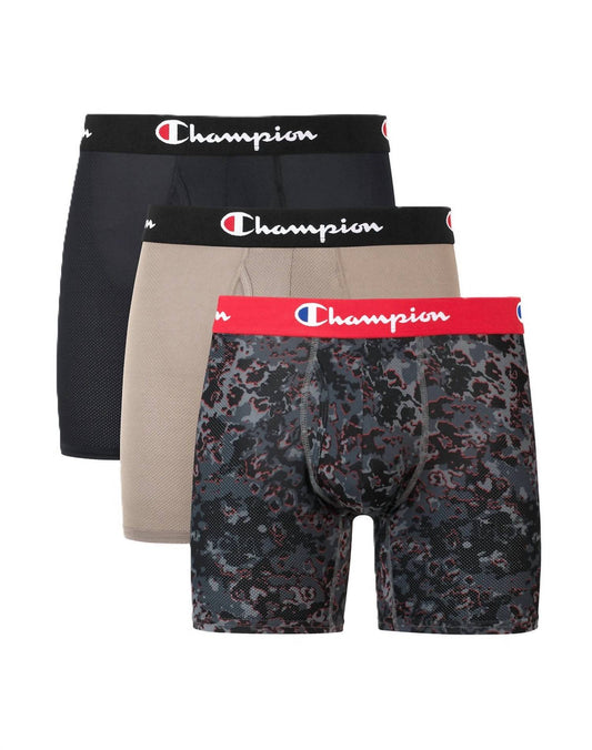 Champion - Men's 3-Pack Lightweight Stretch Moisture Wicking Mesh Boxer Briefs