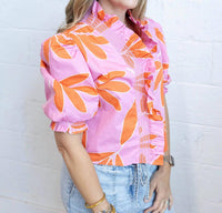 Karlie - Palm Leaf Floral Ruffle Top