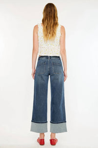 Kancan - Mid Rise Wide Leg Cuffed Jeans