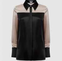 Reiss - Lorey Black/champagne Silk Colourblock Shirt