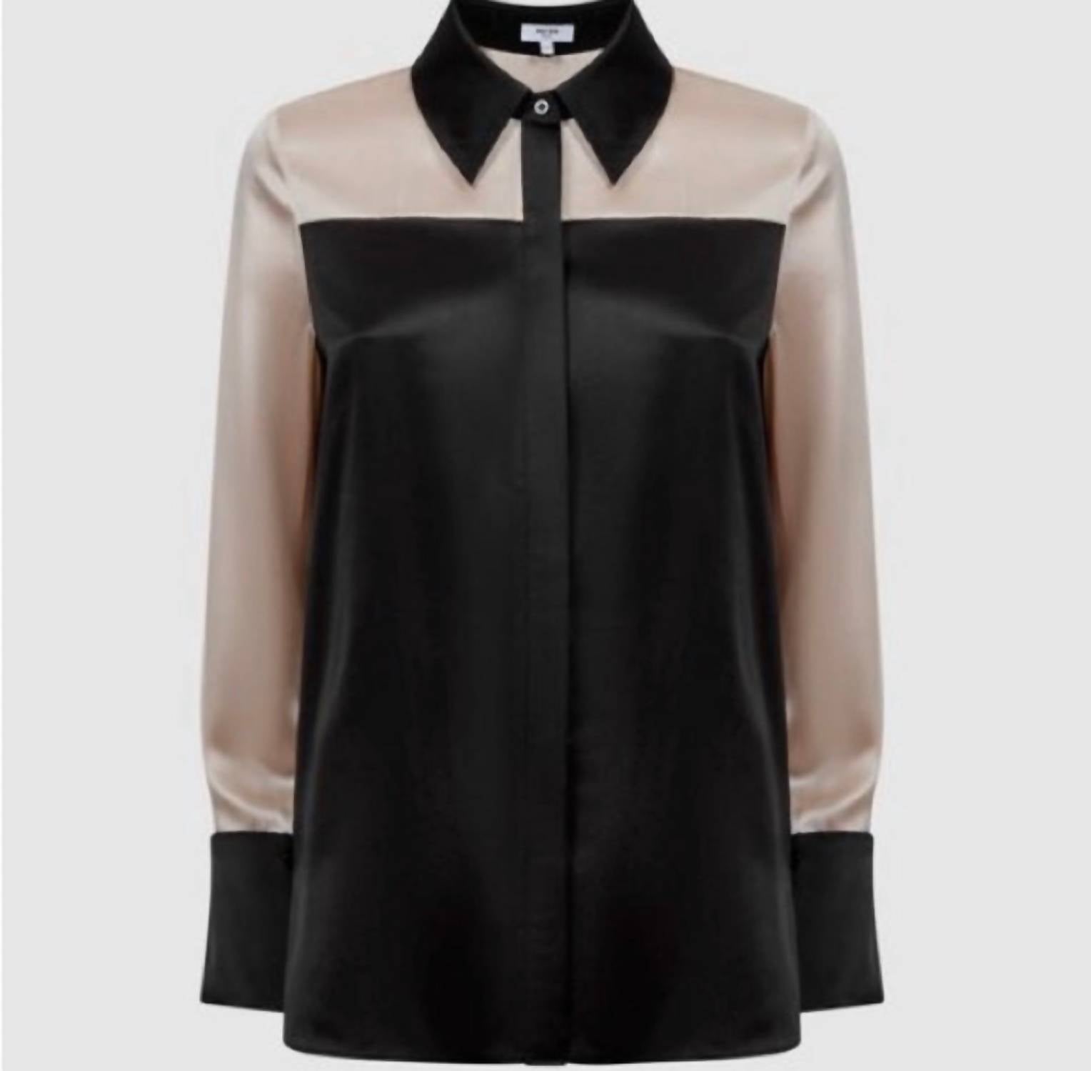 Reiss - Lorey Black/champagne Silk Colourblock Shirt