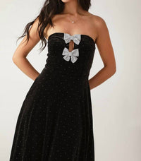 Flying Tomato - Embellished Velvet Midi Dress