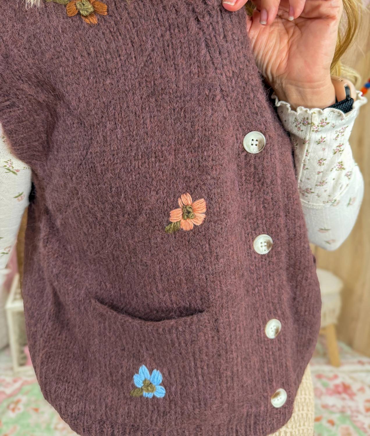 Wishlist - Brushed Floral Embroidered Vest