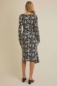 Gilli - Round Neck Long Sleeve Waist Twist Surplice Midi Dress