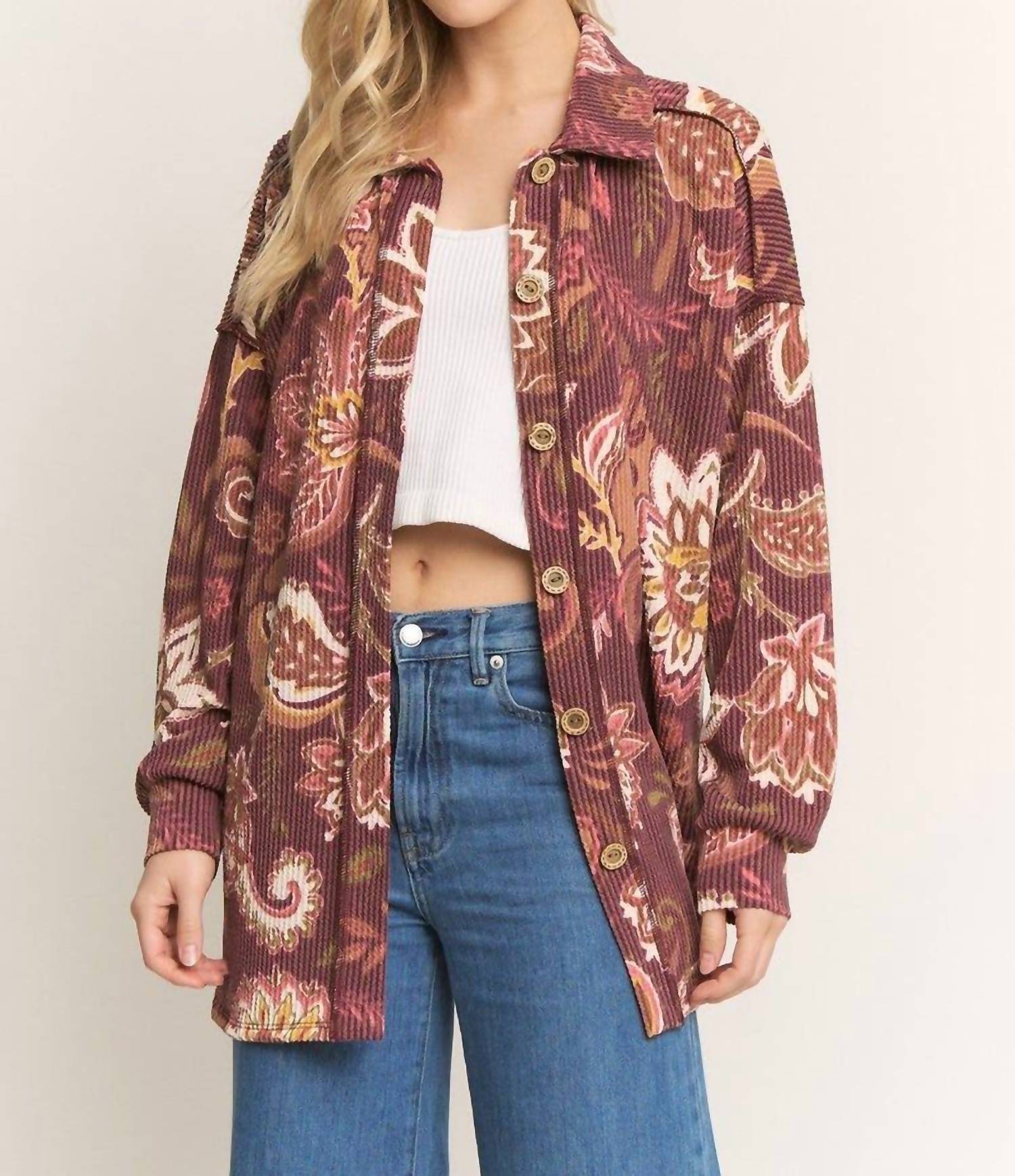 Heimish Usa - Paisley Button Down Shacket - Plus