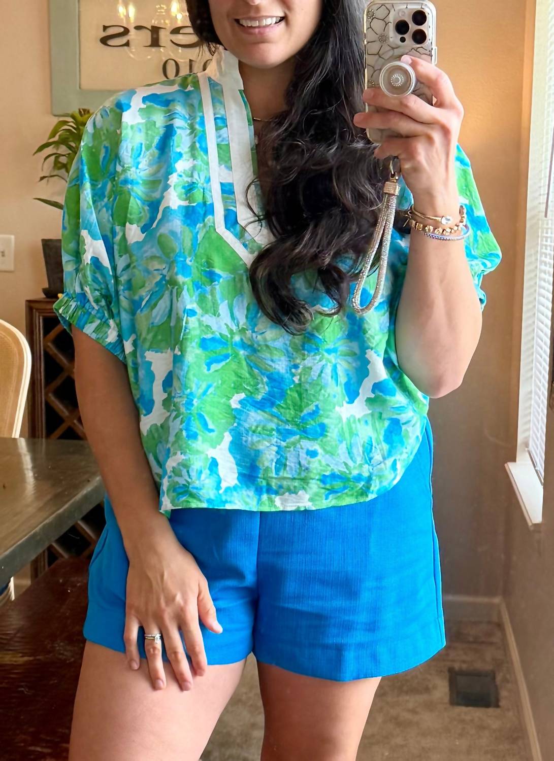 Entro - Floral Print Dolman Sleeve Pullover Top