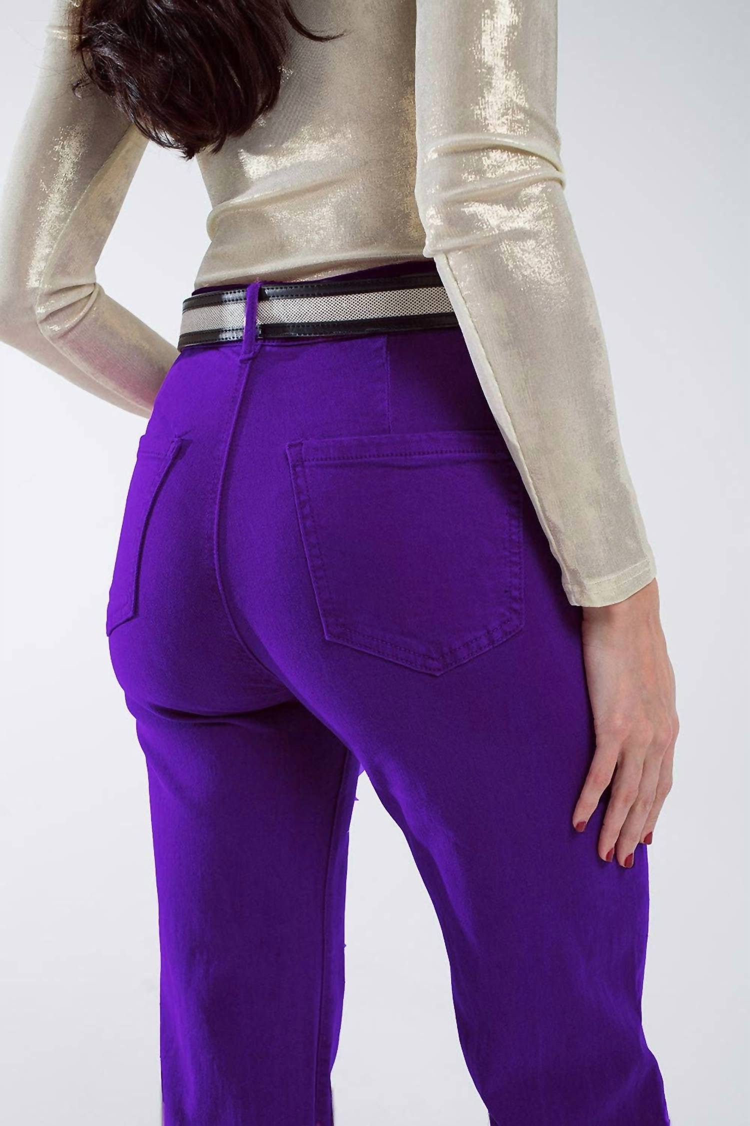 Q2 Women's Straight Leg Jeans in purple - women's jeans - detail view
