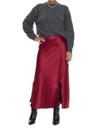 Velvet Heart Gypsy Side Slit Skirt in burgundy - women's skirt - detail view
