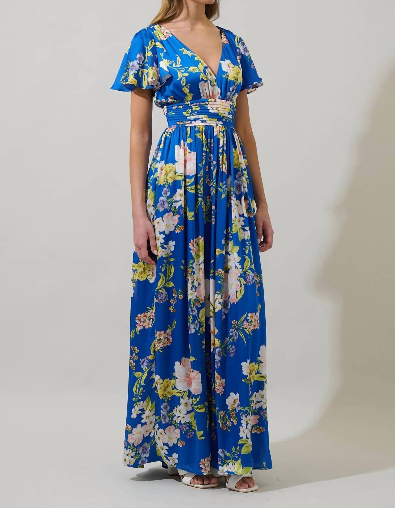 Sugarlips - Solary Floral Eloray Pleated Maxi Dress