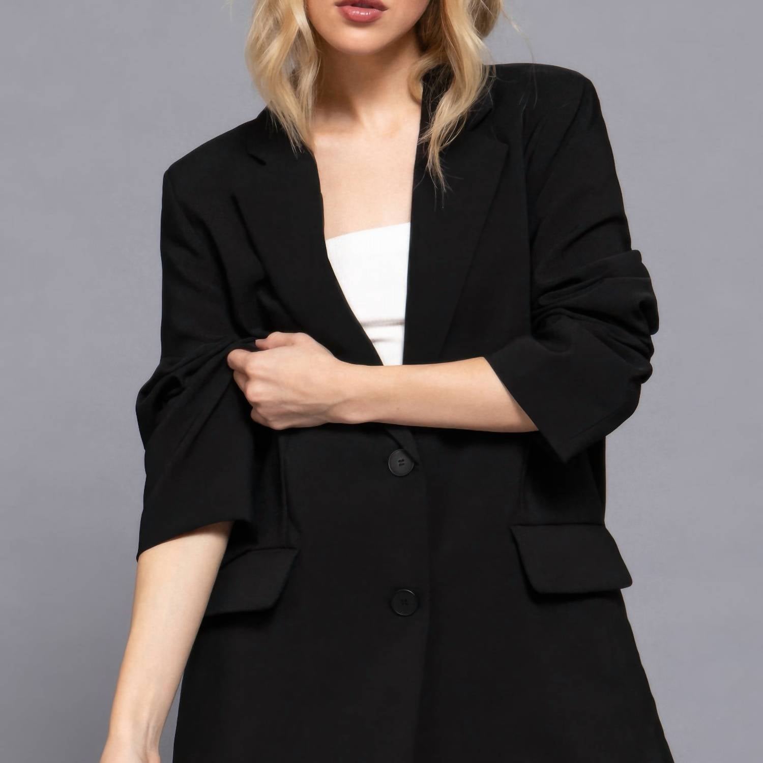 Another Love Baylor Notched Collar Long Sleeve Blazer in black - women's jacket - alternate view