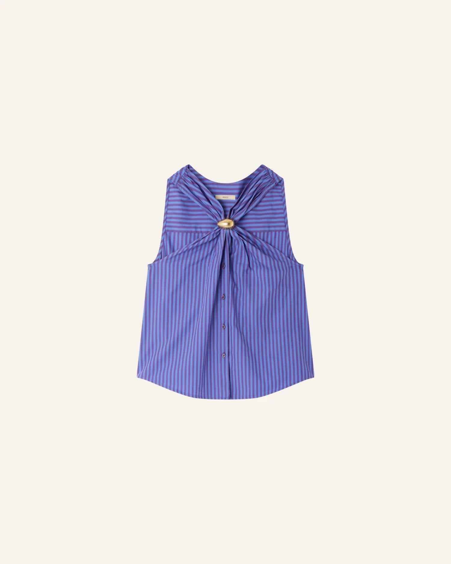 Sessun Atrani Top in blue purple stripe - women's t-shirt - alternate view
