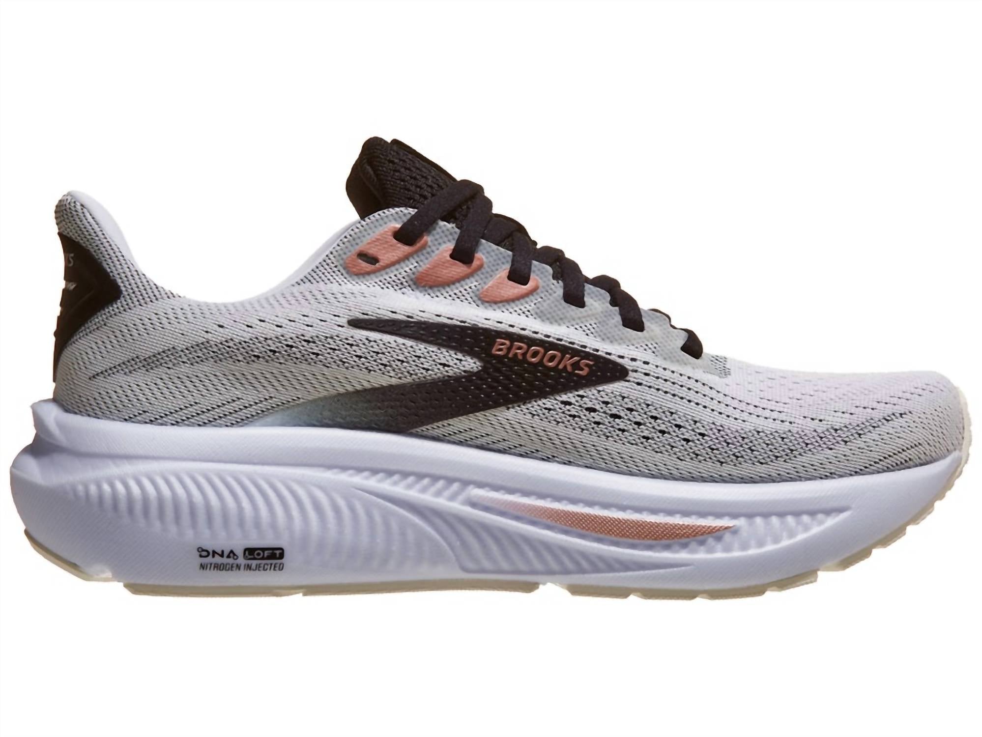 BROOKS Women's Ghost 17 Sneaker in white black rose gold - women's sneaker - alternate view