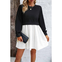 Supreme Fashion - Solid Drop Shoulder Ruched Fit Patchwork Dress
