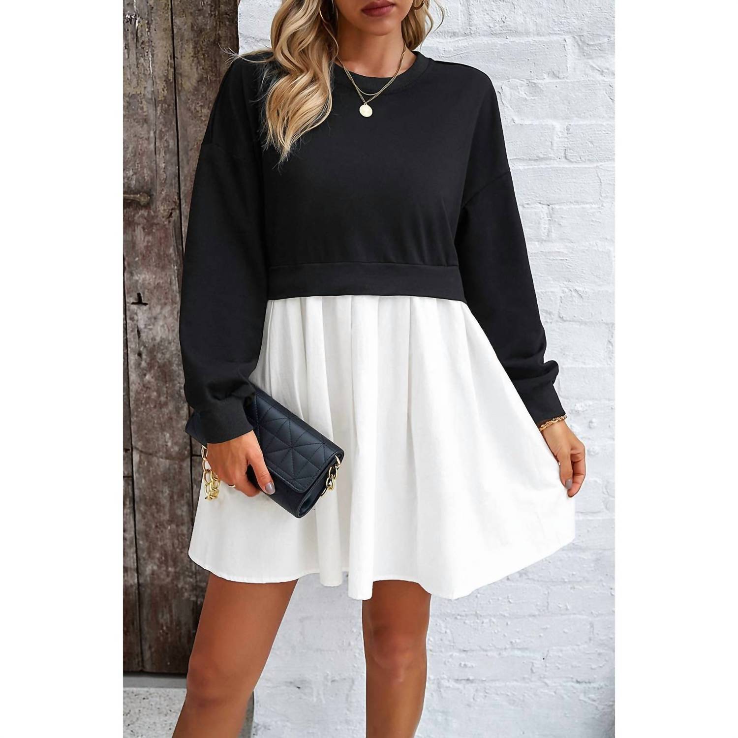 Supreme Fashion - Solid Drop Shoulder Ruched Fit Patchwork Dress