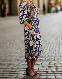 Umgee - Floral Print Midi Dress With Waist Tie