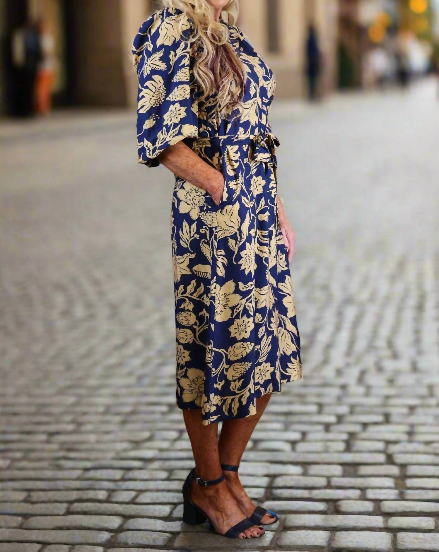 Umgee - Floral Print Midi Dress With Waist Tie