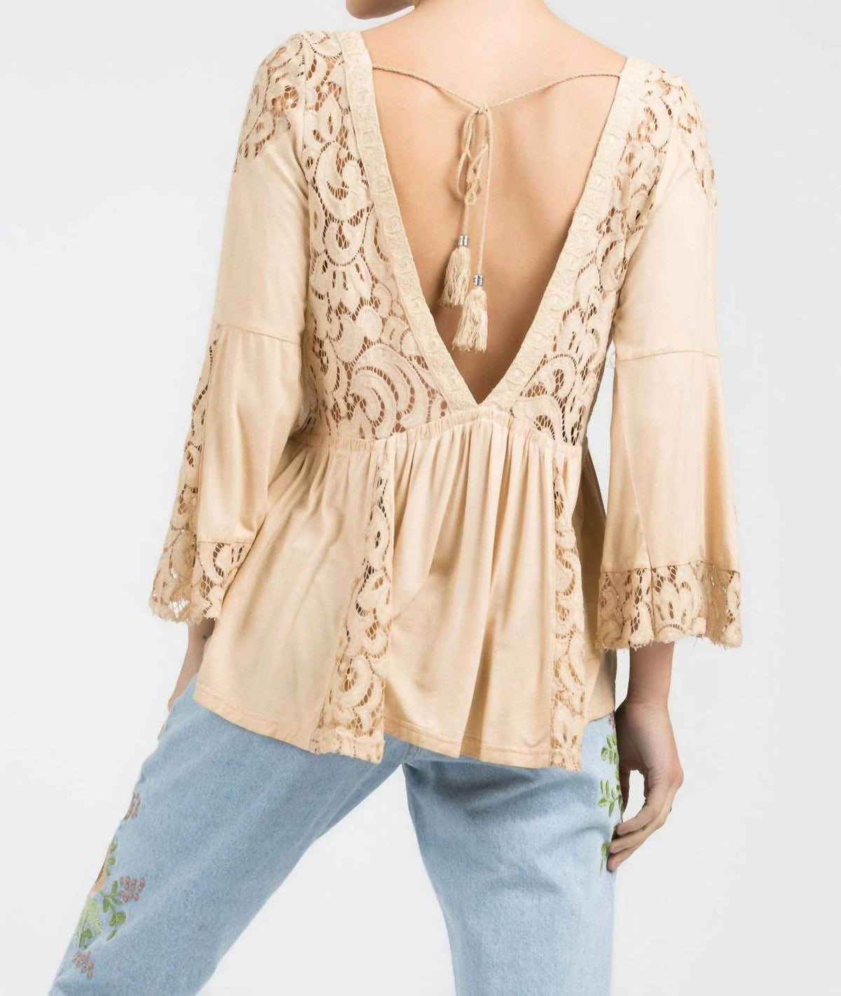 Pol - Lace Panel Peasant Top