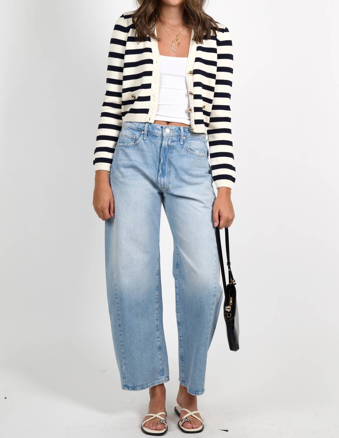 FRAME The Harbor Cardigan in navy stripe - women's cardigan - alternate view