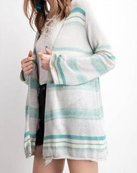 Easel - Coastal Striped Knit Cardigan