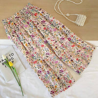 Funkyrel - Women's Loose & Cheerful Floral Wide-leg Capris