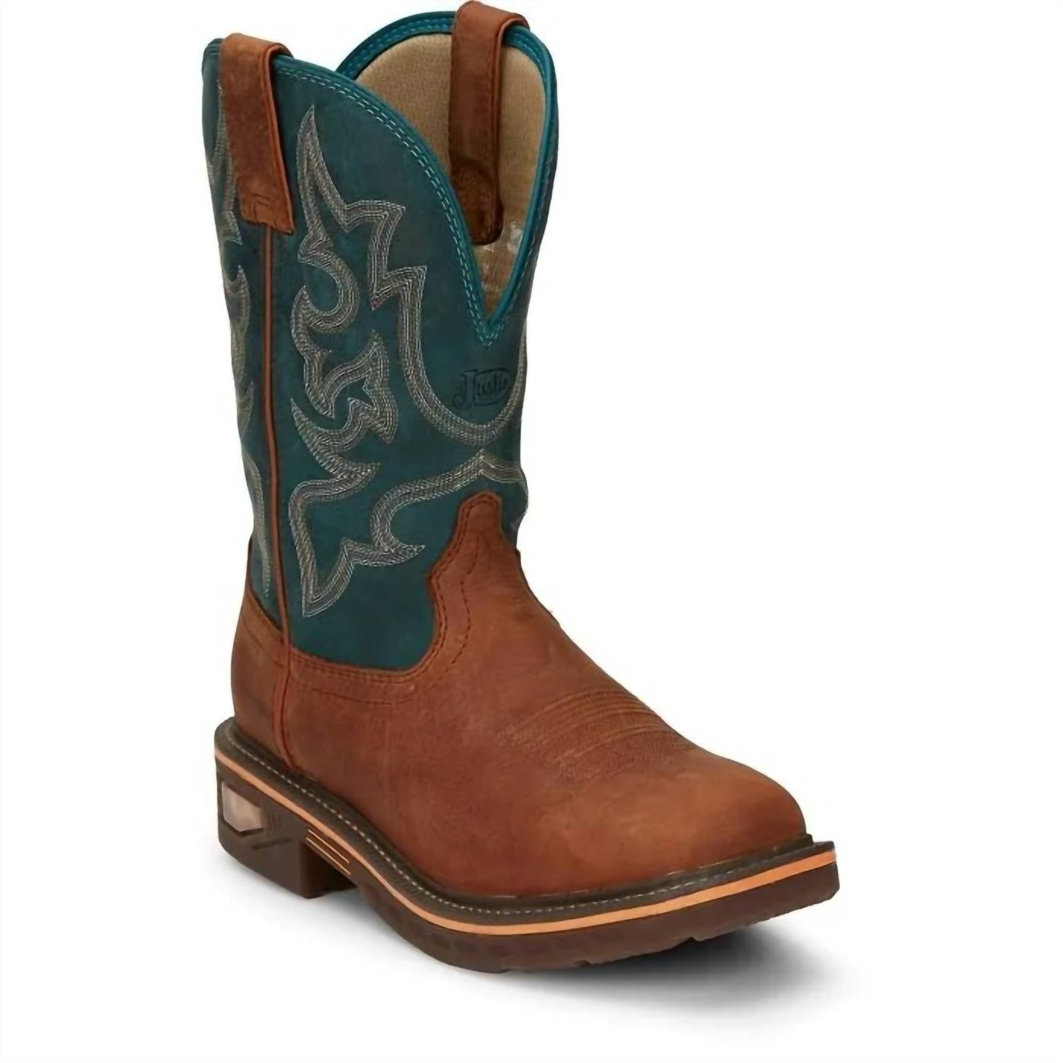 Justin Boots Men's Nano Comp-toe Commander Resistor Work Boot in russet turquoise - men's boots - detail view