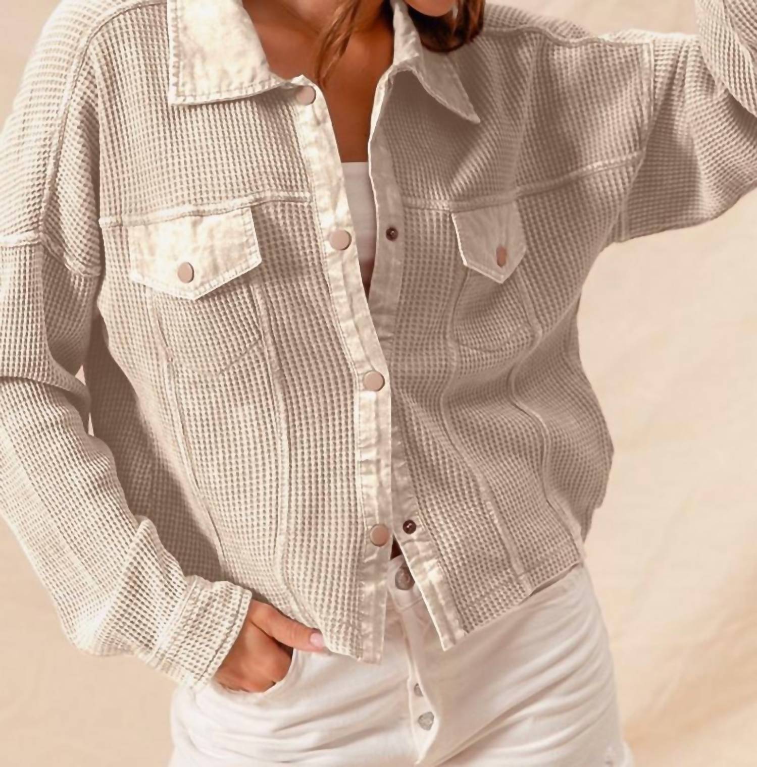 So Me - MINERAL WASHED WAFFLE KNIT LOOSE FIT SHACKET