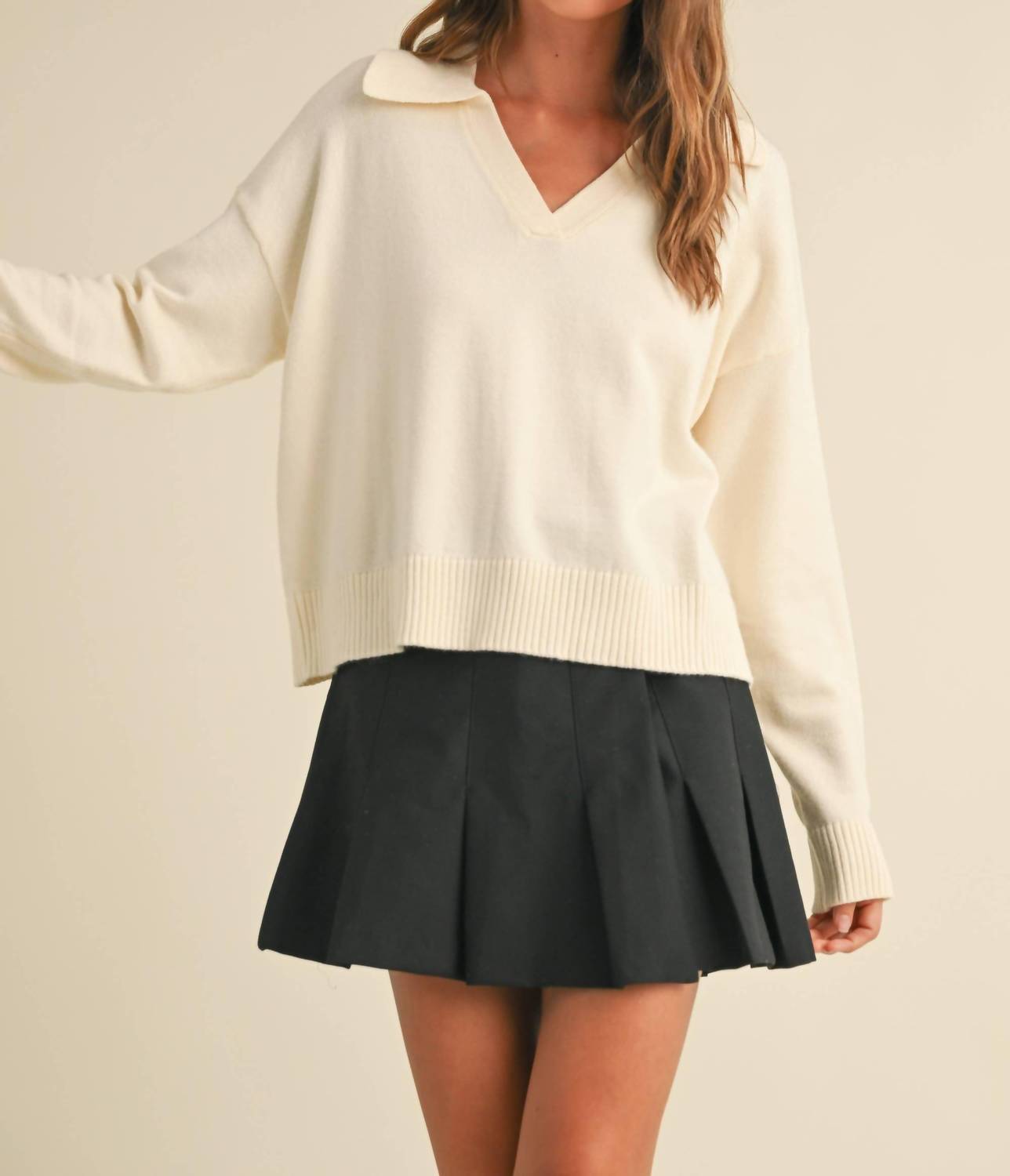 Miou Muse - Sweater Knitted Top With Collar