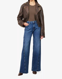 7 For All Mankind Twisted Lotta With Studs Wide Leg Jeans in street wise mid blue - women's jeans
