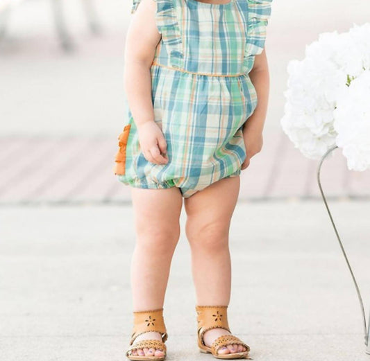 Rufflebutts - BABY GIRLS HAMPTON PLAID BUBBLE ROMPER