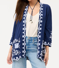 Johnny Was ADDELINE JERSEY KIMONO COAT in navy - women's jacket - detail view