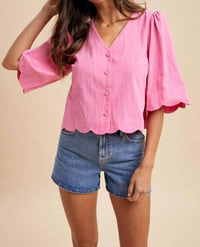 Anniewear - Harper Scalloped Hem Cotton Blouse