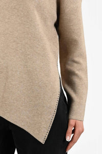 Joseph Ribkoff Cowl Neck Embellished Asymmetric Sweater Top in oatmeal - women's sweater - alternate view