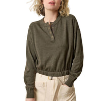 Lilla P - Elastic Waist Henley Sweater