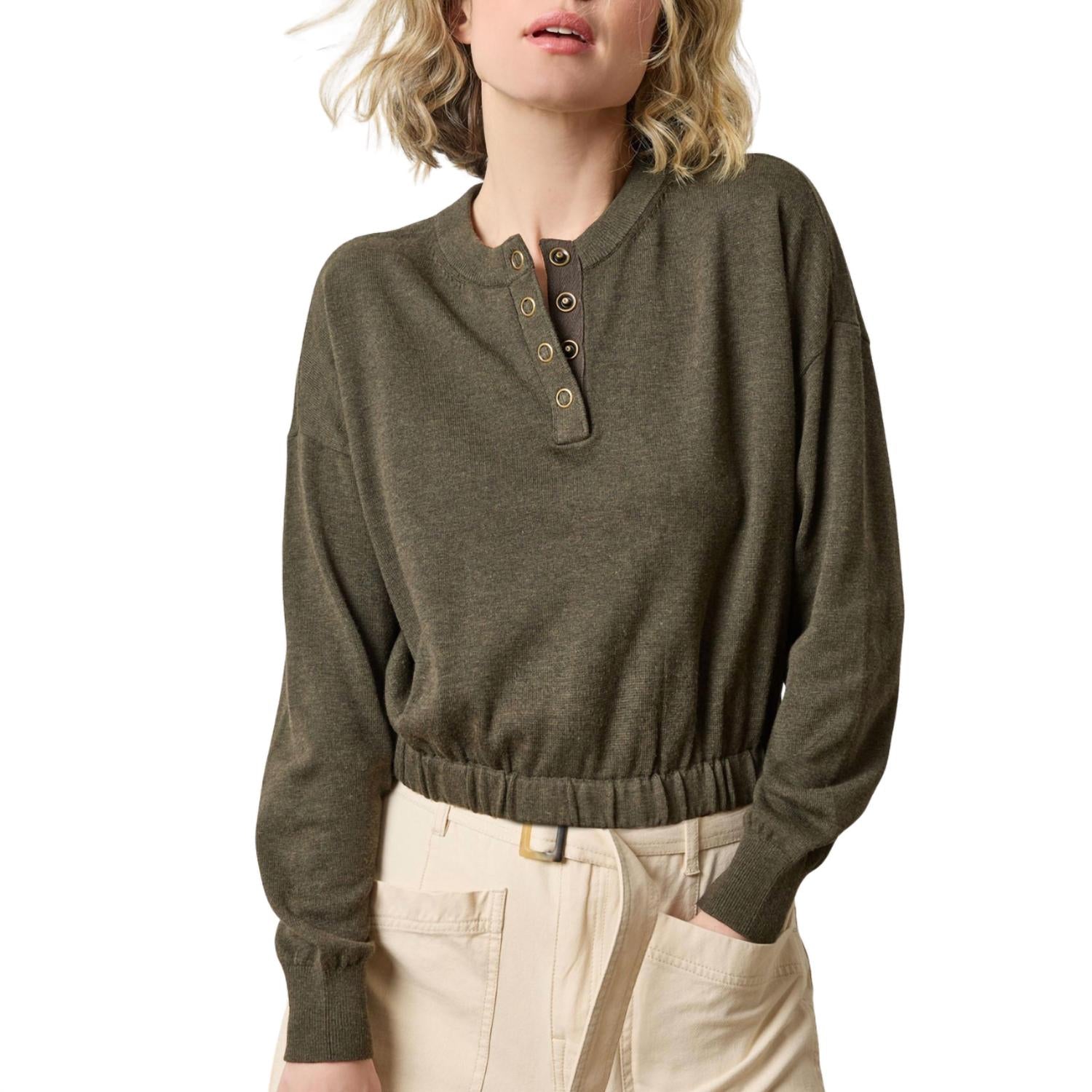 Lilla P - Elastic Waist Henley Sweater