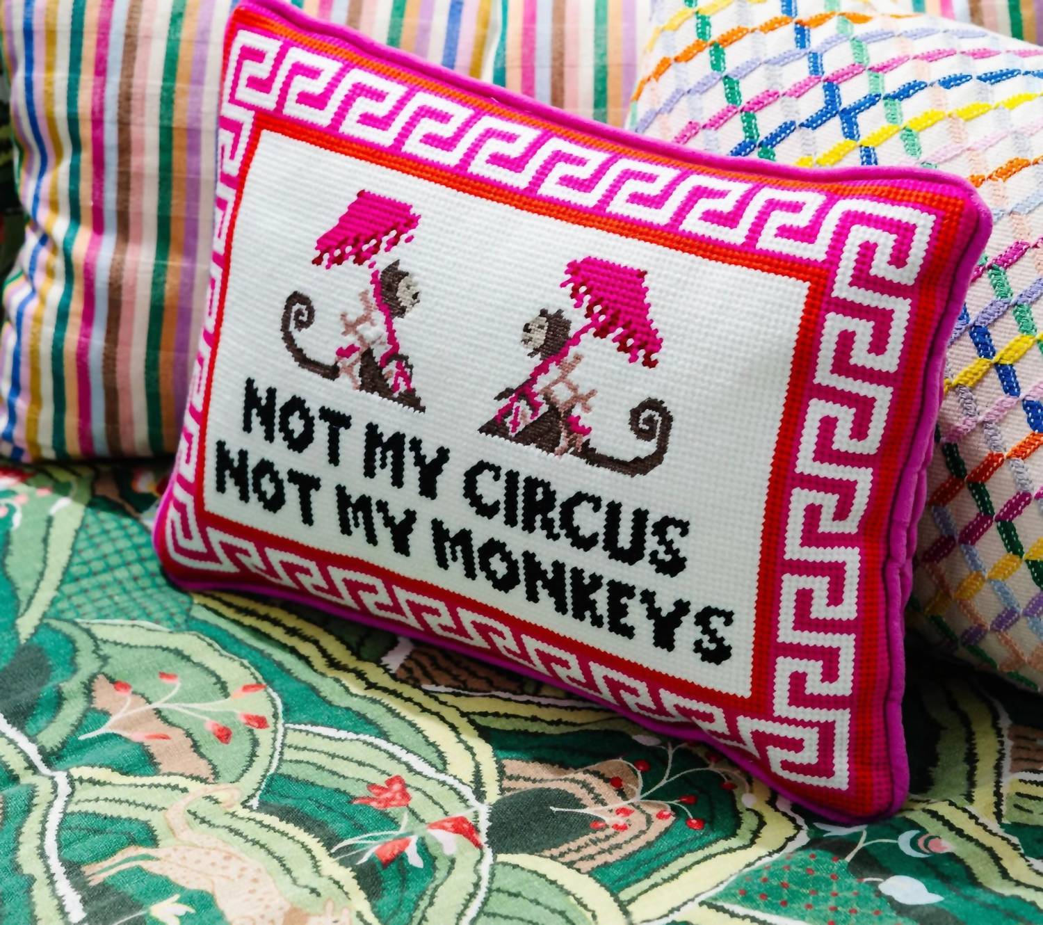 Furbish Studio - No My Circus, Not My Monkeys Needlepoint Pillow