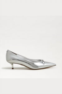 Sam Edelman Women's Kaya Pointed Toe Kitten Heel Pump in soft silver metallic - women's heels