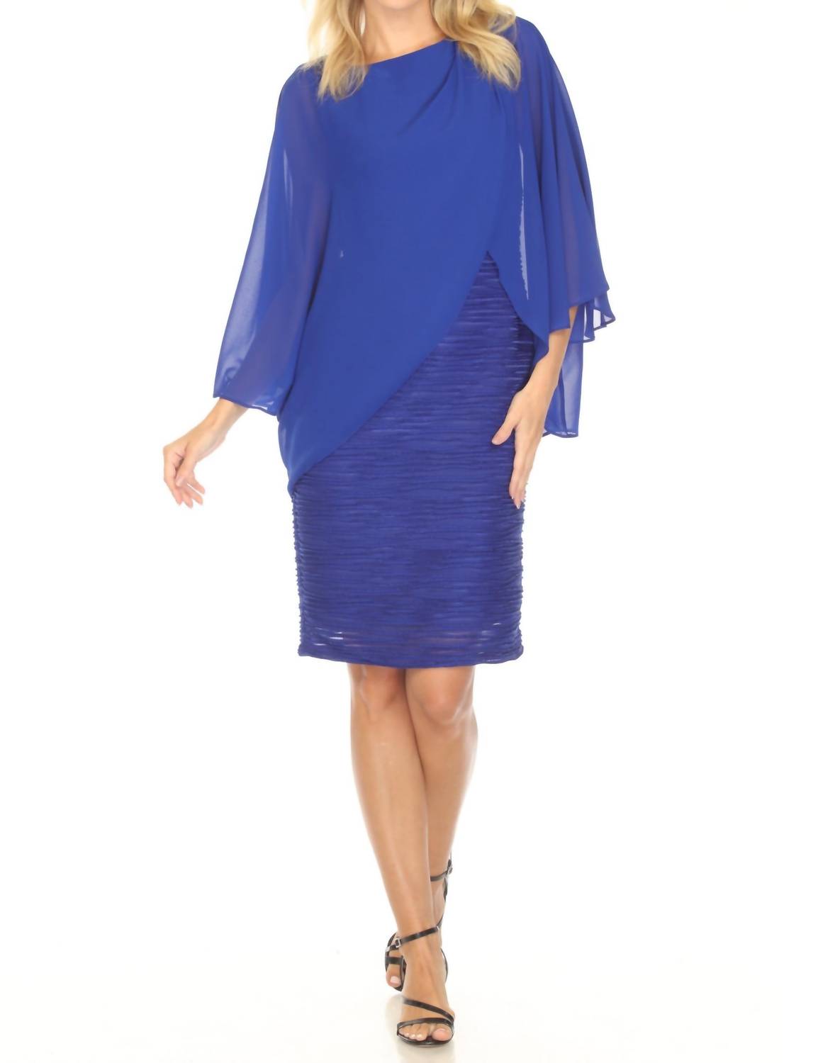 Joseph Ribkoff Chiffon Overlay Textured Sheath Dress in royal sapphire - women's dress