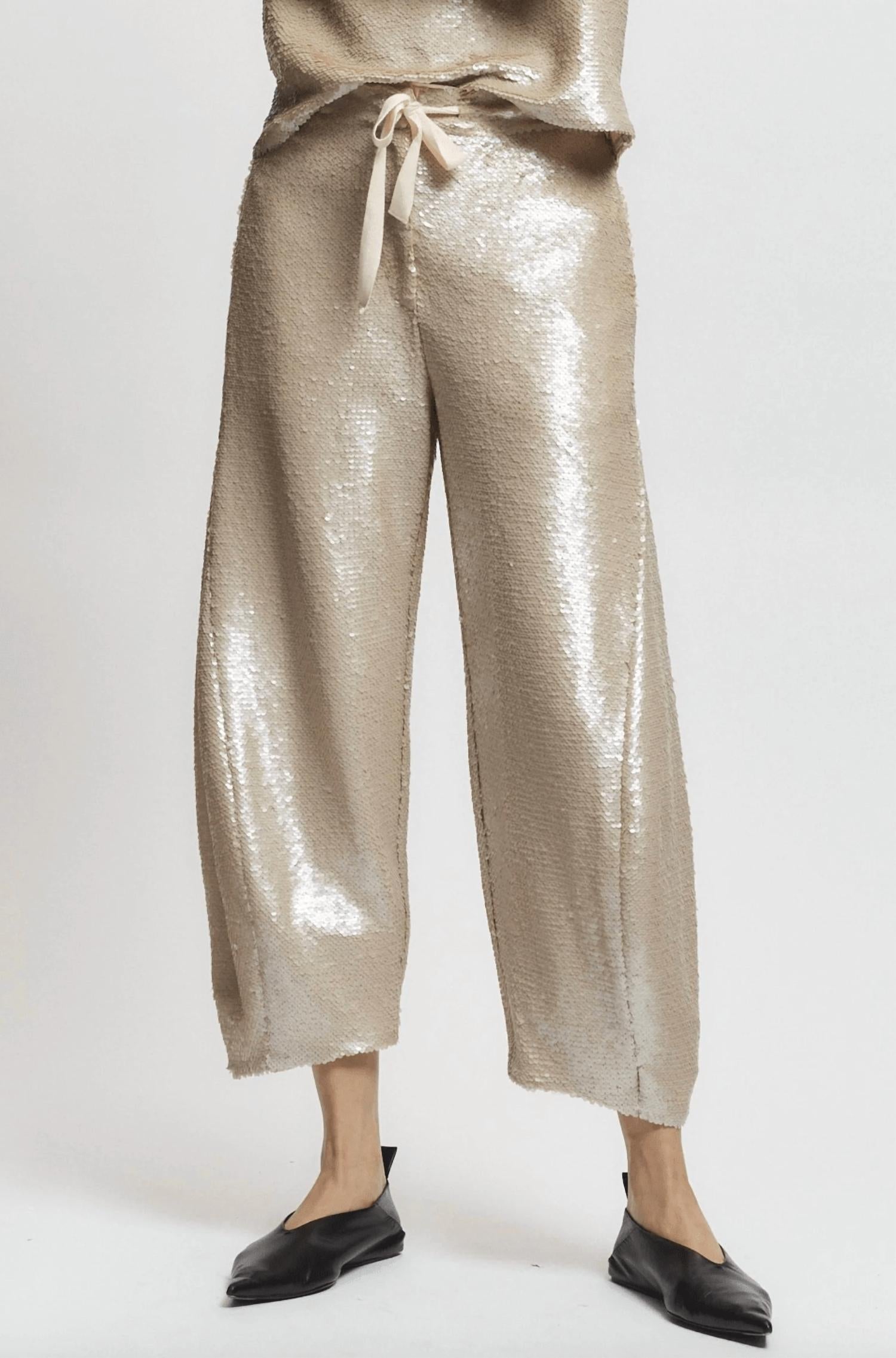 Saint Art Shane Sequin Barrel Pant in pearl - women's pants