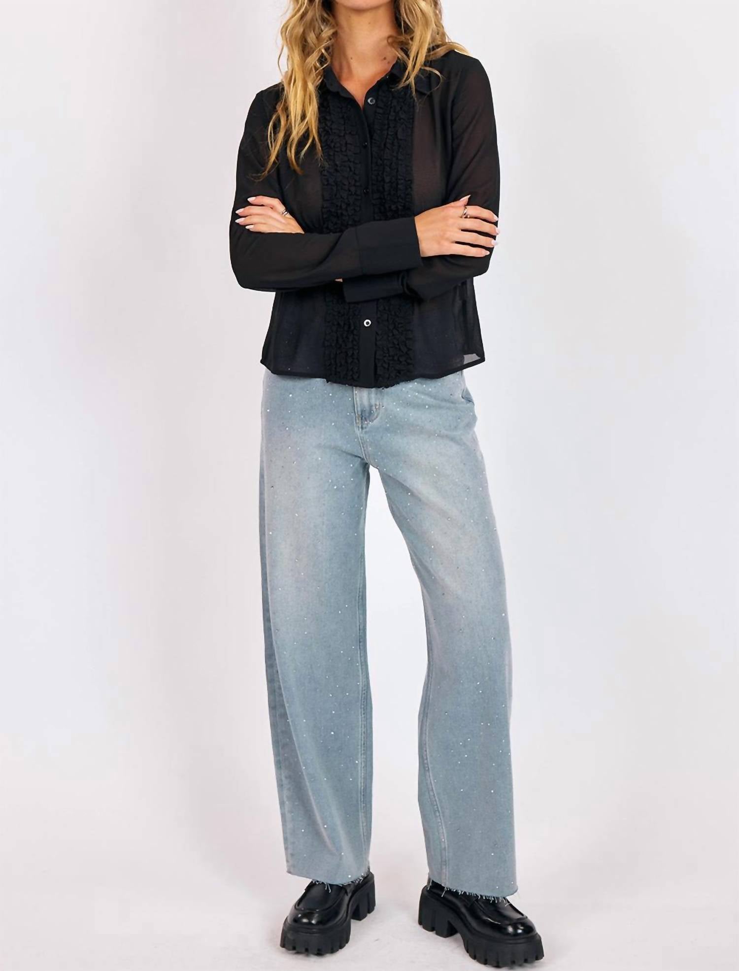 SAGE THE LABEL MEMBERS ONLY SHEER BLOUSE in black - women's blouse