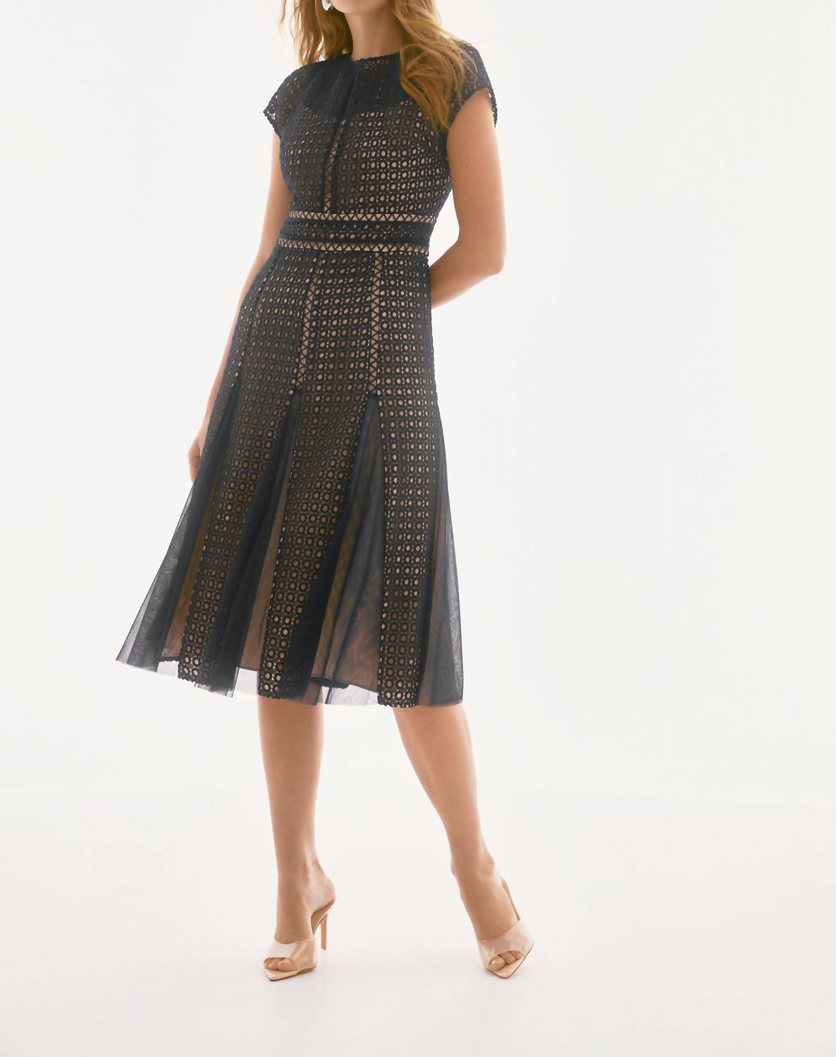 Joseph Ribkoff Lace Midi Dress in navy nude - women's dress