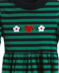 Florence Eiseman Kid's Flower And Heart Stripe Dress in green stripe - women's dress - detail view