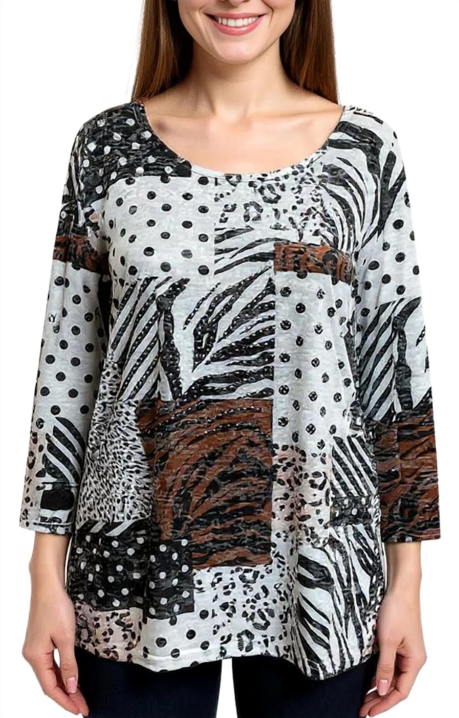 Lady Liberty Fashion Polka Dot Print 3/4 Sleeve Tee Top in animal - women's long sleeve top