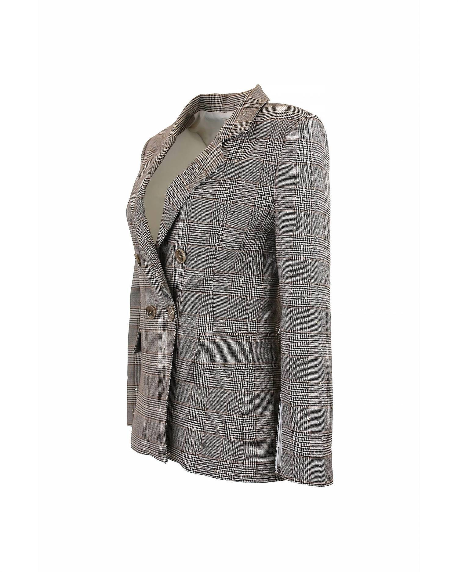 Theo The Label - Women's Eudora Split Sleeve Sequined Prince Of Wales Jacket