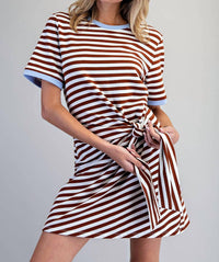 Peace Love Line - Striped Waist Tie Mini Dress